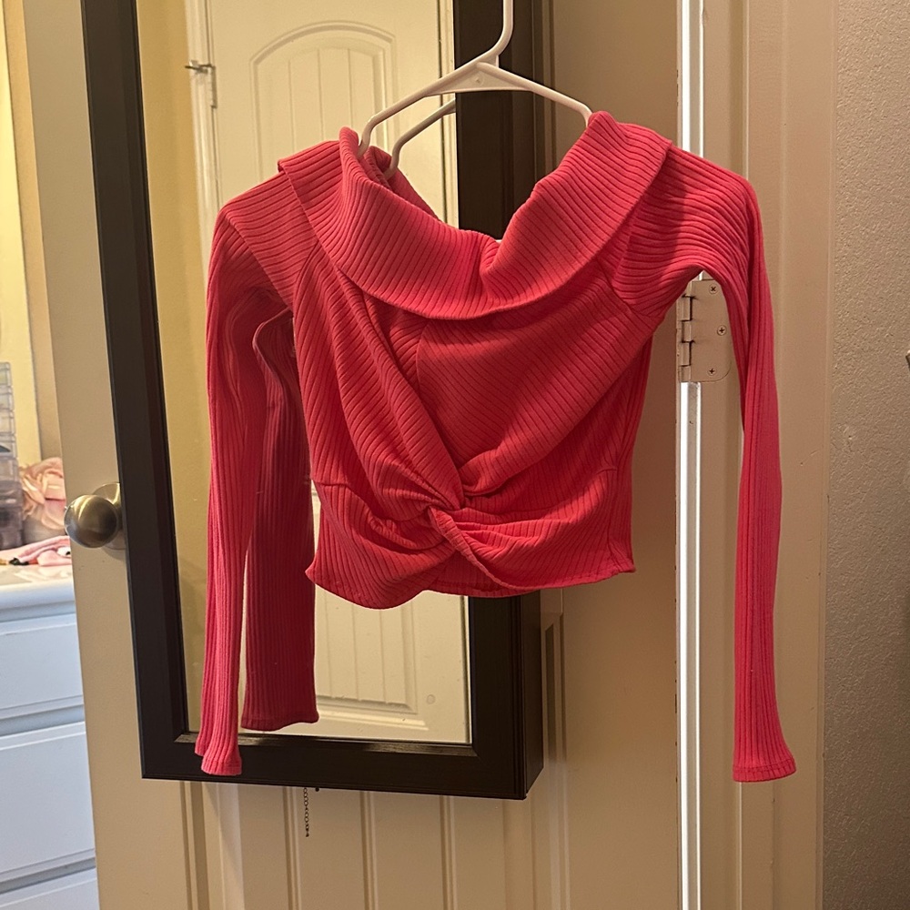 Fashion Nova Vibrant Pink Ribbed Blouse